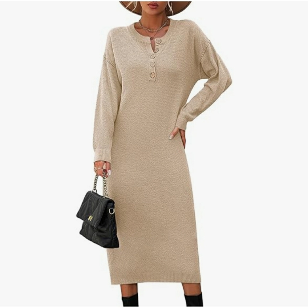 🏷Waffle  Knit Sweater  Dress - NWOT - Black Sz L